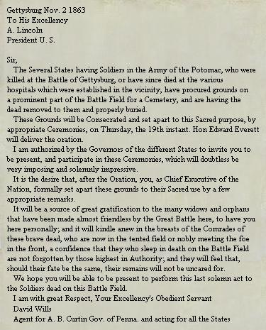 Letter from Davis Wills to Abraham Lincoln
